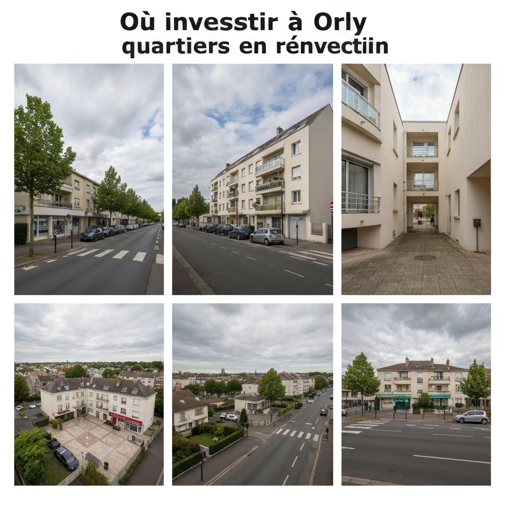 Vue des quartiers en rénovation à Orly, avec des bâtiments modernisés et des espaces verts