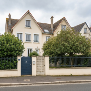Vue aérienne du quartier Georges Méliès à Orly avec une maison en premier plan